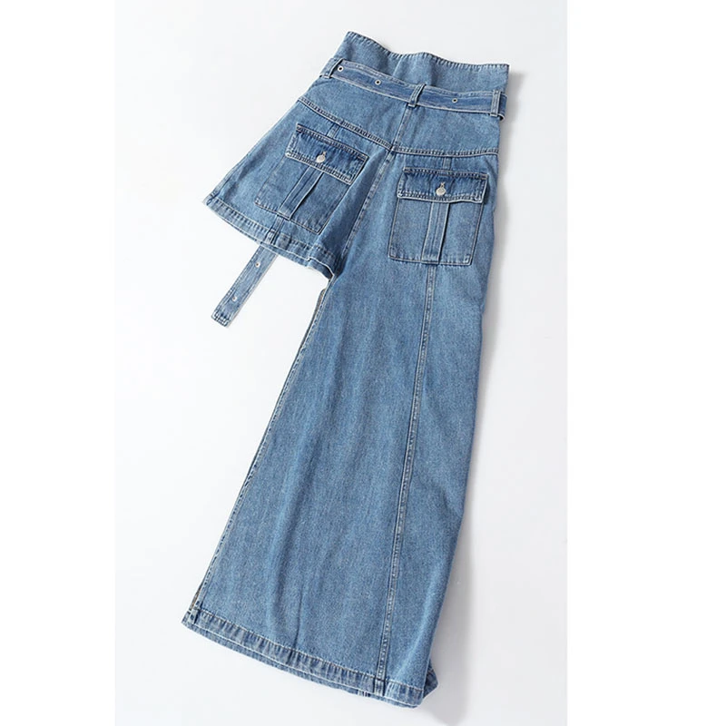 

SeeBeautiful Simple High Waist Irregular Loose A-line Half-body Denim Skirt Woman Summer Autumn 2020 New Tide Fashion T170