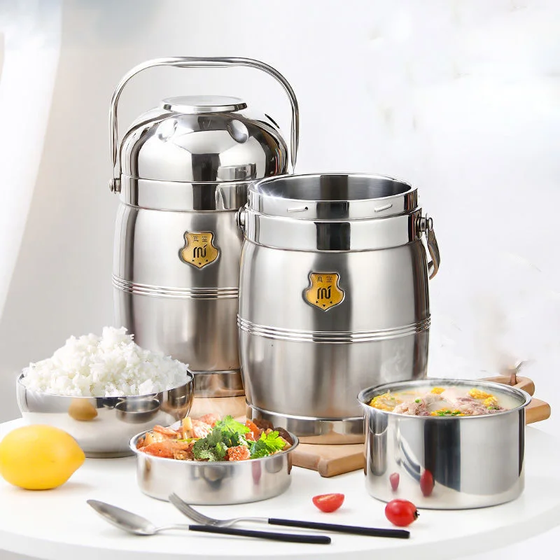 

Контейнер для ланча с вакуумной изоляцией из нержавеющей стали, трехуровневый контейнер для риса для офисных работников, ведро для риса с и...