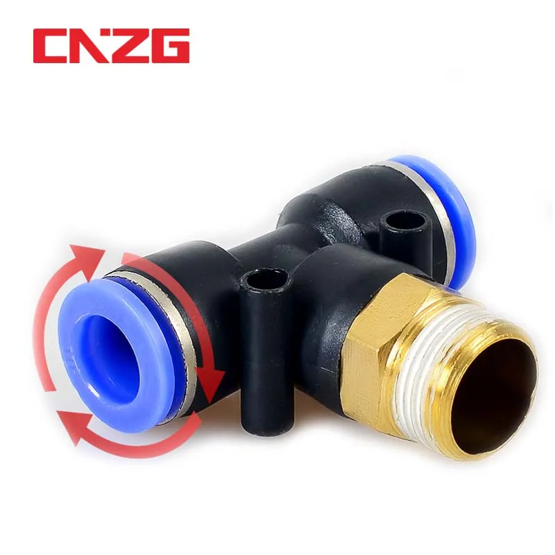Air Connector Fitting T Shape 6mm 8mm 10mm 12mm 4mm Hose Pipe to 1/8&quot 1/4&quot M5 3/8&quot 1/2&quot BSPT Male Thread Pneumatic Coupler GOLD |