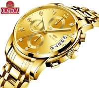 top brand olmeca mens watch gold quartz relogio masculino fashion complete calendar wrist watch luminous hands watch waterproof