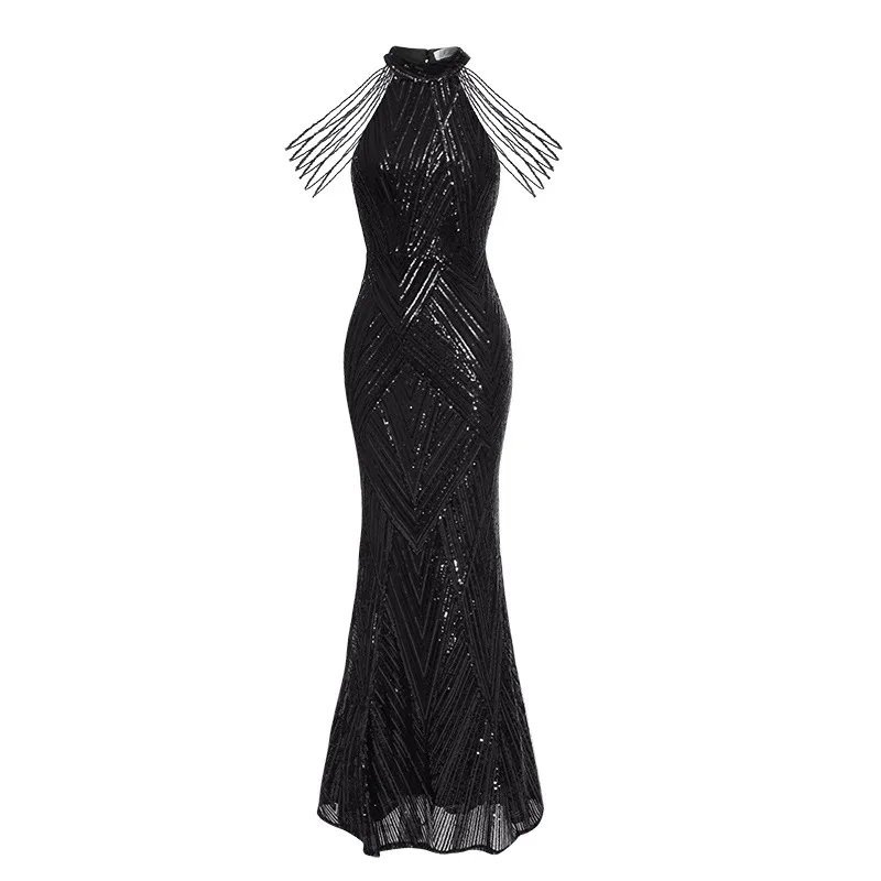 Luxury Evening Gowns for Women Long Halter Neck Sequin Silver Dresses Woman  Party Night Vestidos De Noite 2022 New - AliExpress Weddings & Events