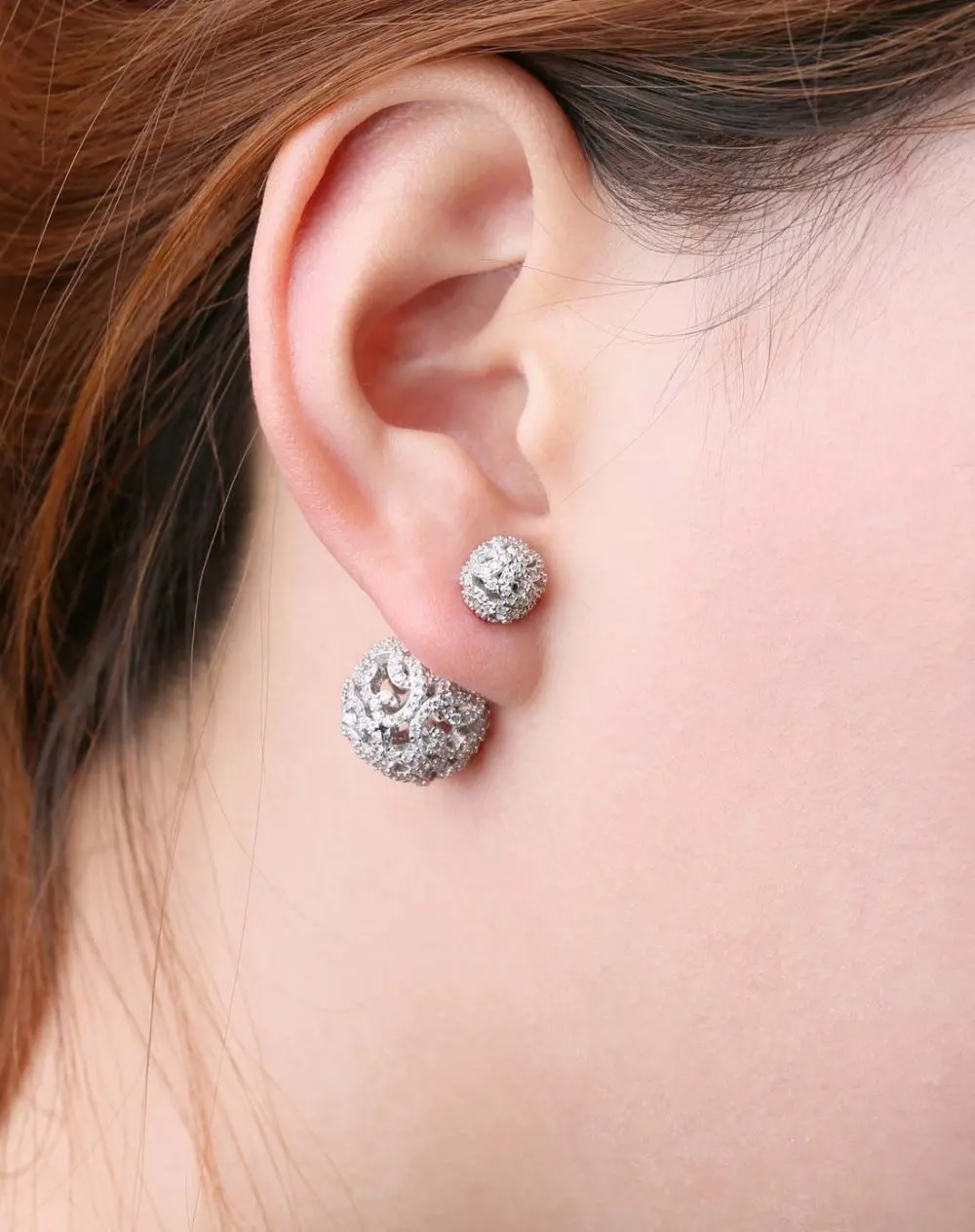 

10-19mm High Quality Women Fashion Jewelry, Double Multicolour Gold Ball Stud Earrings with CZ Zirconia Earring