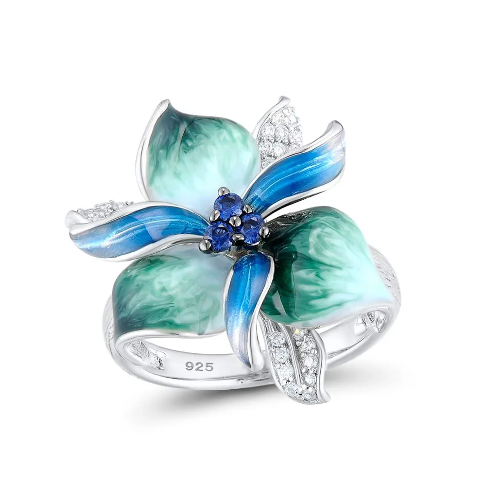 Новые модные великолепные серебряные обручальные кольца с эмалью и цветком