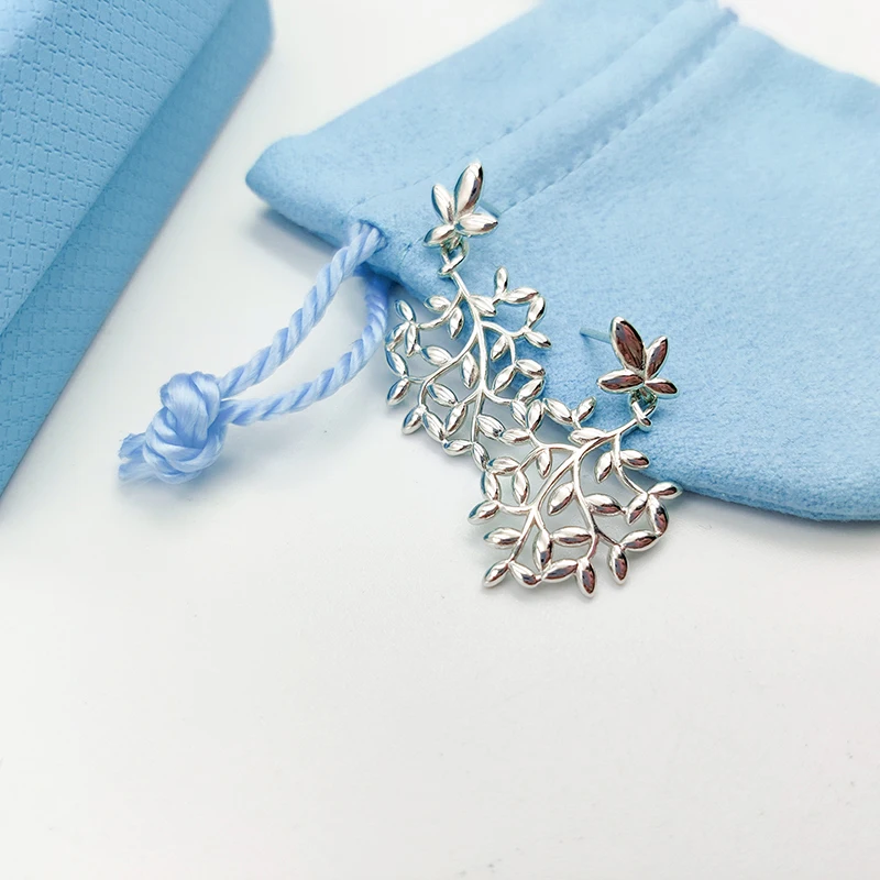 

S925 Sterling Silver Earrings For Women 1:1 Classic Olive Leaf Earrings Sweet Temperament Luxury Jewelry Party Gift 3 Colors
