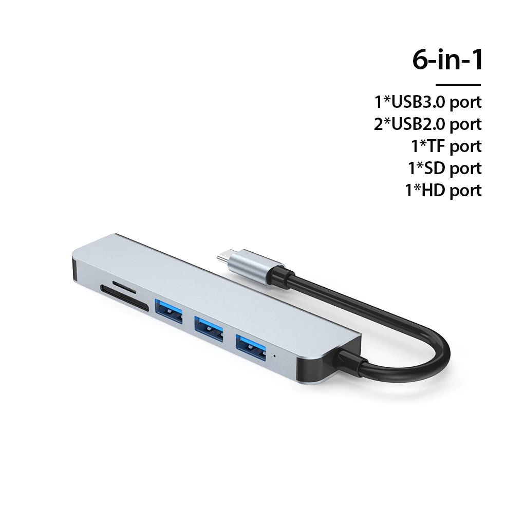 

USB Hub 6in1 Ports Desktop Card Reader Splitter Docking Station Portable Travel Adapter Expander Replacement for Macbook