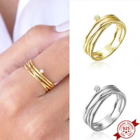 1pc plated 24k gold 925 silver multilayer cross rings for women geometry twist hollow out crystal finger rings jewelry