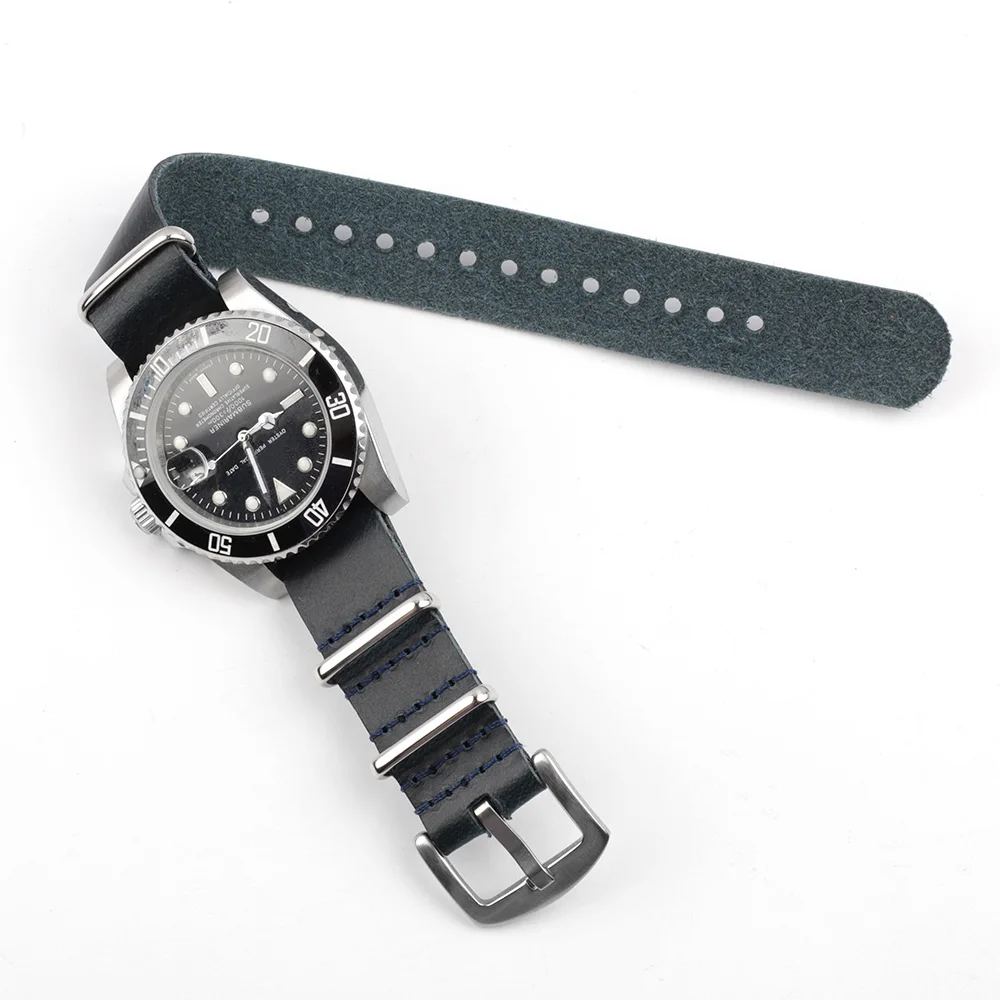 Five Colors Long Leather Band Strap 20mm 22mm Watch Strap Handmade Watch Wristband Belt With Stainless Steel Pin Buckle #D