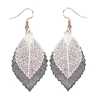fashion luxury boho double color leaf dangle earrings vintage leaves long tassels drop earring for women jewelry personality