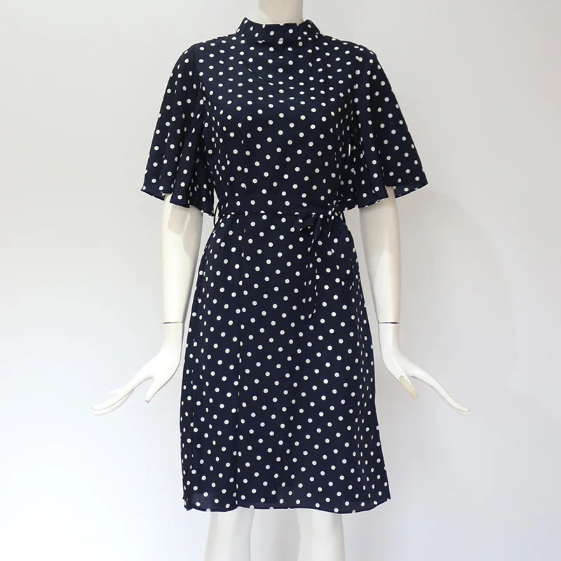 

2021 Polka Dot Dress Women Summer Boho Beach Mini Dress Casual Short Sleeve Ladies Office Elegant Dress Vestido Mujer