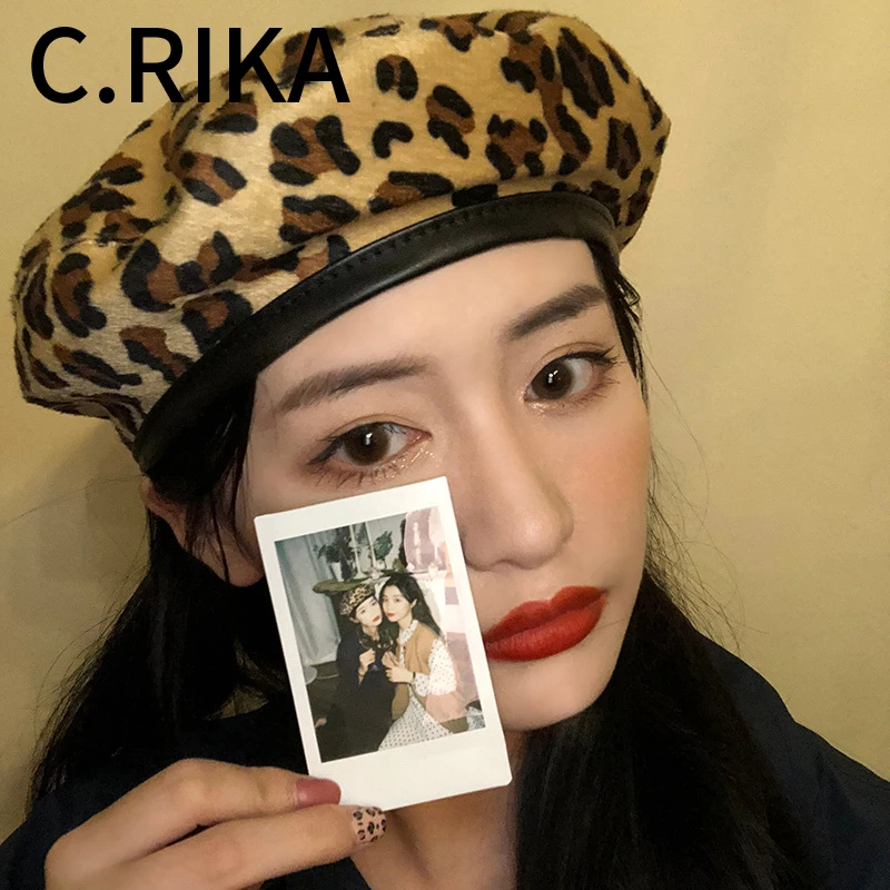 2019 новые женские винтажные зимние леопардовые береты круглая Лыжная шапка