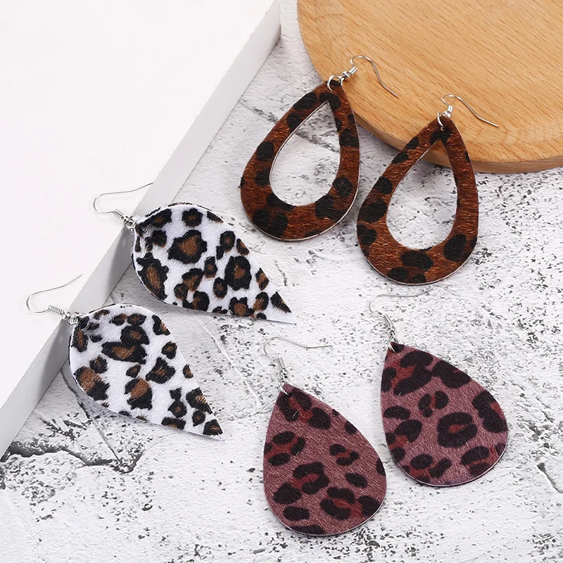 Летняя любовь Бохо капля листа с леопардовым принтом кожаные серьги классические ПУ с падением для женщин большой украшения.