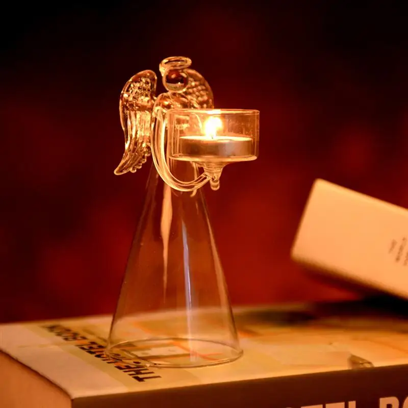 Стеклянный подсвечник в виде ангела европейском стиле романтический цветной для