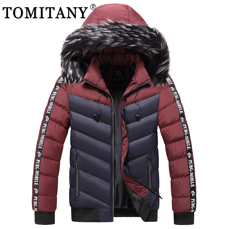 Winter Jackets Men Fur Collar Hooded Thick Warm Cotton Outwear Man Patchwork Built-in Earphone Parka Coats Windbreaker Outerwear