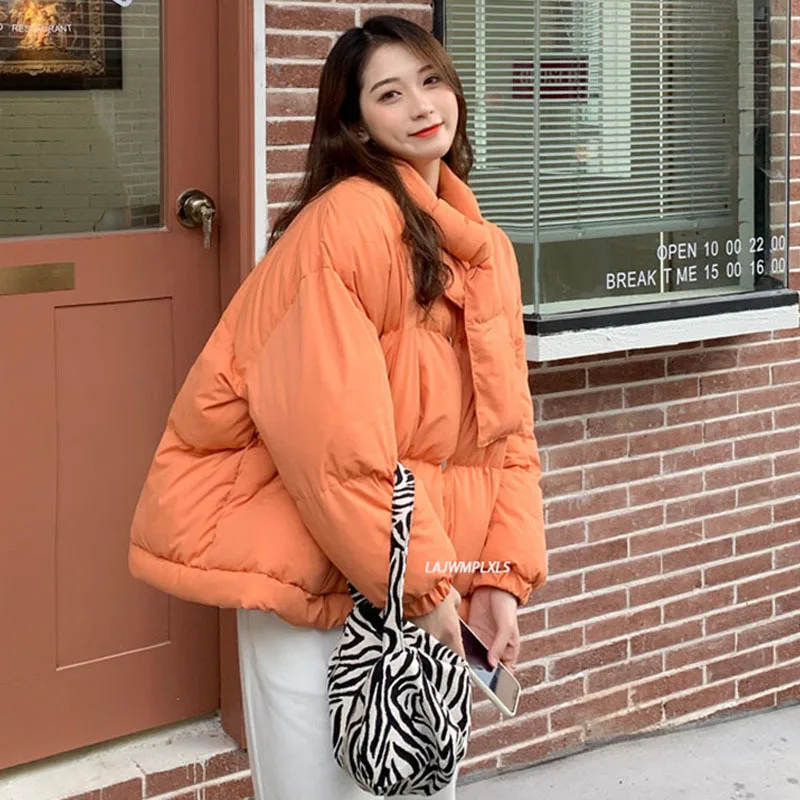

2021 Winter coat Women With scraf Students Warm Pink/Orange/white Jacket Women's Casual Korean Loose Thick Winter Outwear