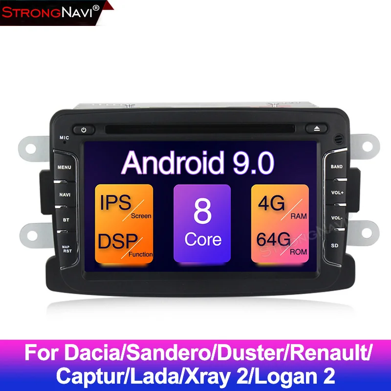 4 + 64G Android9.0 8 ядерный автомобильный проигрыватель с радио и GPS для Renault LOGAN II Duster DACIA