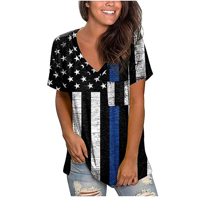 

2021 New Women Tops Fashion Casual V-neck Five stars Print Women T shirt Pullovers Korean Short Sleeve Loose Tee Tops T shirt