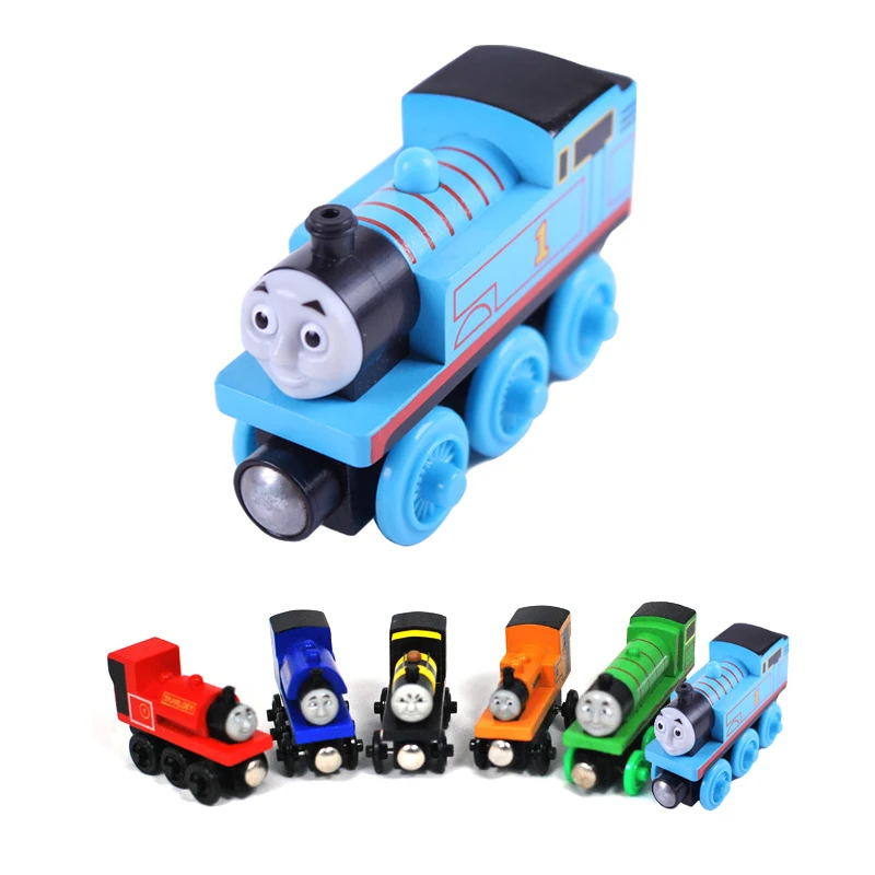 Магнитный деревянный паровозик Томас деревянная игрушка «Томас и его друзья» Детская деревянная модель поезда для детей с принтом из мульт...