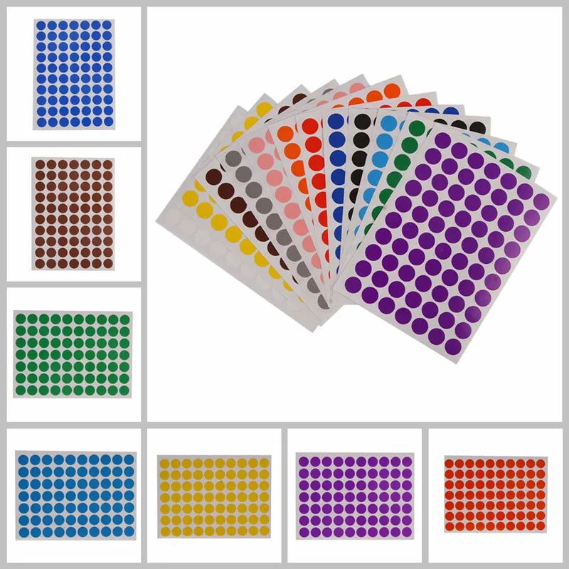 

12 Sheets/Pack 10mm Office Color circular Label Stickers School Supplies