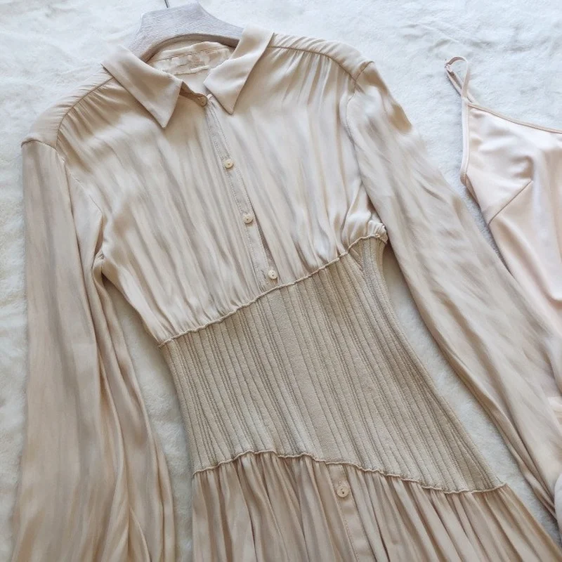 

Bornladies New Elegant Patchwork Japanese Kroean Trendy Dresses for Women Party Streetwear Pleated Dress