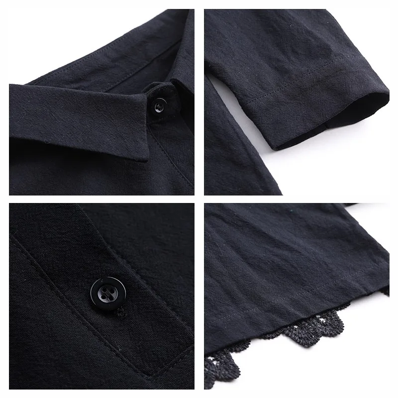 

Plus Size Women Casual Blouses Shirts New 2020 Spring Autumn Simple Style Patchwork Lace Loose Ladies Long Sleeve Tops S2082