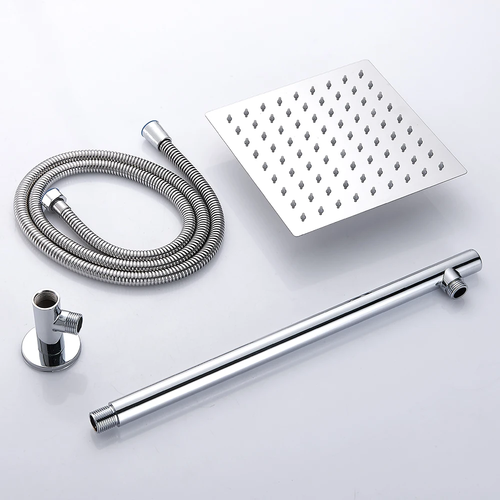 

Square Stainless Steel Shower Head Stainless Steel Shower Arm + Stainless Steel Shower Hose Bathtub Shower Set Shower Faucet Set