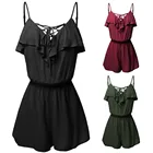 Женский комбинезон без рукавов, повседневный комбинезон большого размера с оборками спереди, элегантный винтажный комбинезон в стиле бохо на лето