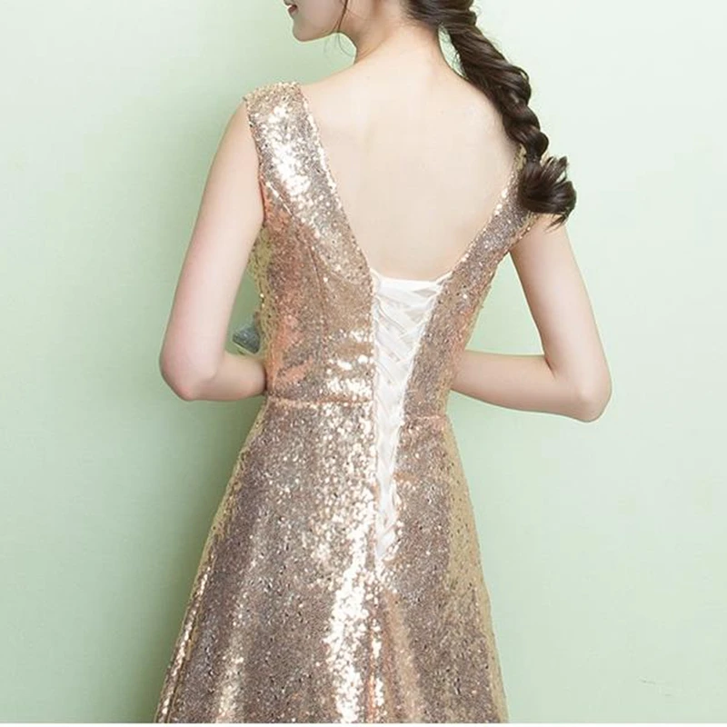 

Luxury Sequins Women Evening Dresses Sleeveless V-neck Sexy Robe De Soiree Ladies Formal Dress Long Party Gowns dresses 2020