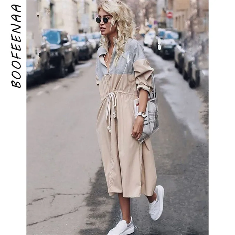 BOOFEENAA длинный Тренч пальто осень 2019 Женская одежда Модная ветровка повседневная