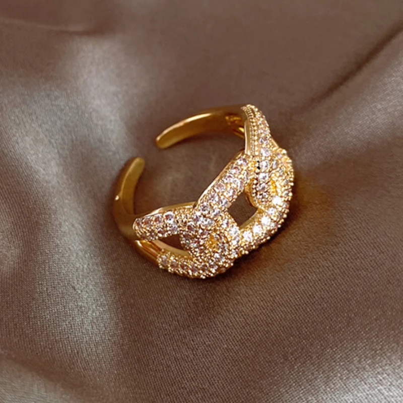 2021 огромная цепочка регулируемые золотые кольца с фианитами для женщин модные