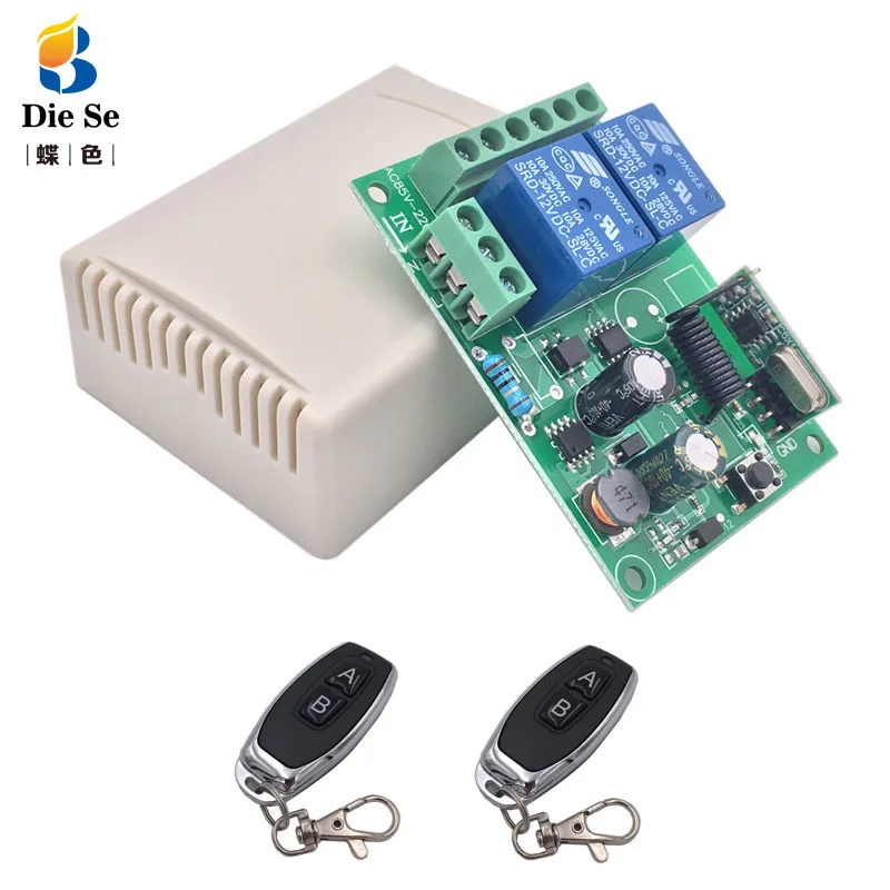 

433Mhz Remote Control Switch for Light,Door, Garage Universal Remote AC 85V ~ 250V 110V 220V 2CH Relay Receiver and Controller