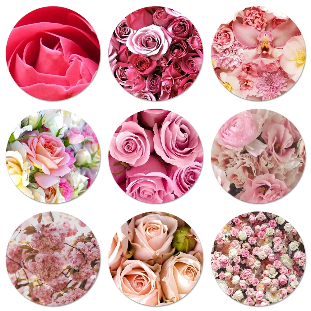 

58mm Blooming rose flower pink Icons Pins Badge Decoration Brooches Metal Badges For Clothes Backpack Decoration