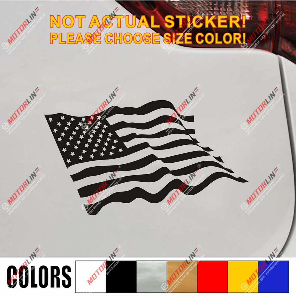 

USA American Flag Decal Sticker Car Vinyl pick size color waving style no bkgrd