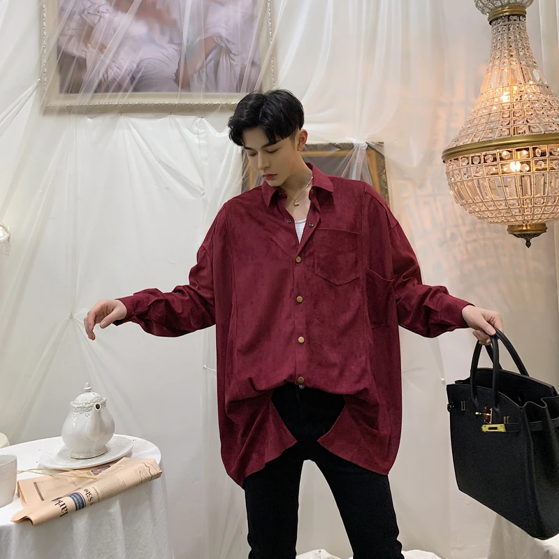 

Men Spring 2020 Oversized Loose Long Sleeve Camisa Masculina Casual Shirt Male Streetwear Vintage Fashion Plus Size Dress Shirts