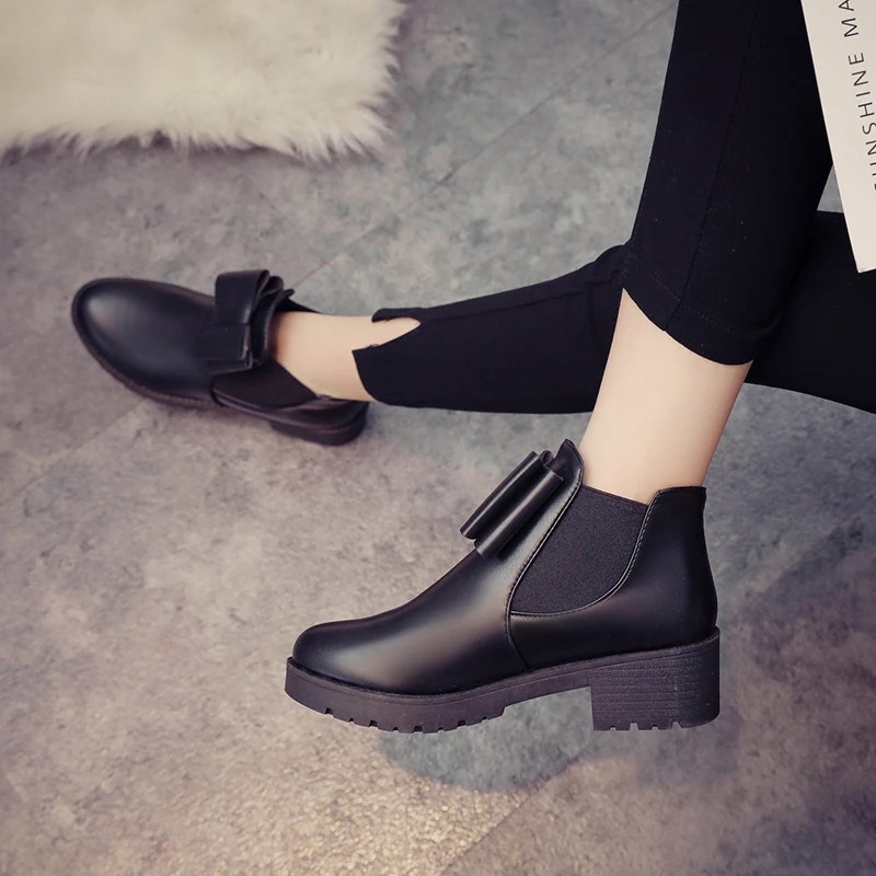 Fujin/Женская обувь Ботинки из лакированной кожи Цвет Черный Высокое качество