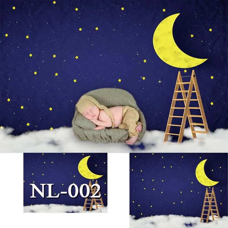 

Newborn Children Backdrop Photography Starry Sky Baby Shower Background Birthday Gold Moon Photocall Shoot Props Vinyl