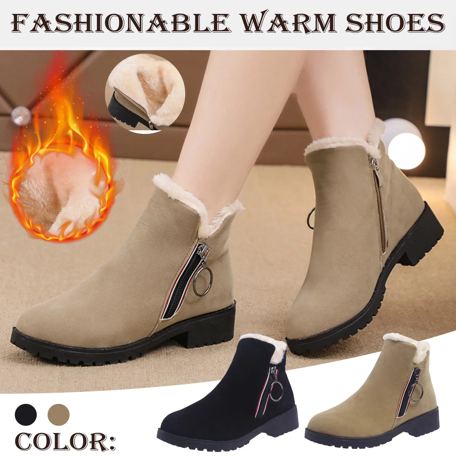 

2021 Fashion Warm Shoes Boots For Women Side Zip Short Plush Snow Boots For Women Solid Color Ankle Boots 2021 botas femininas