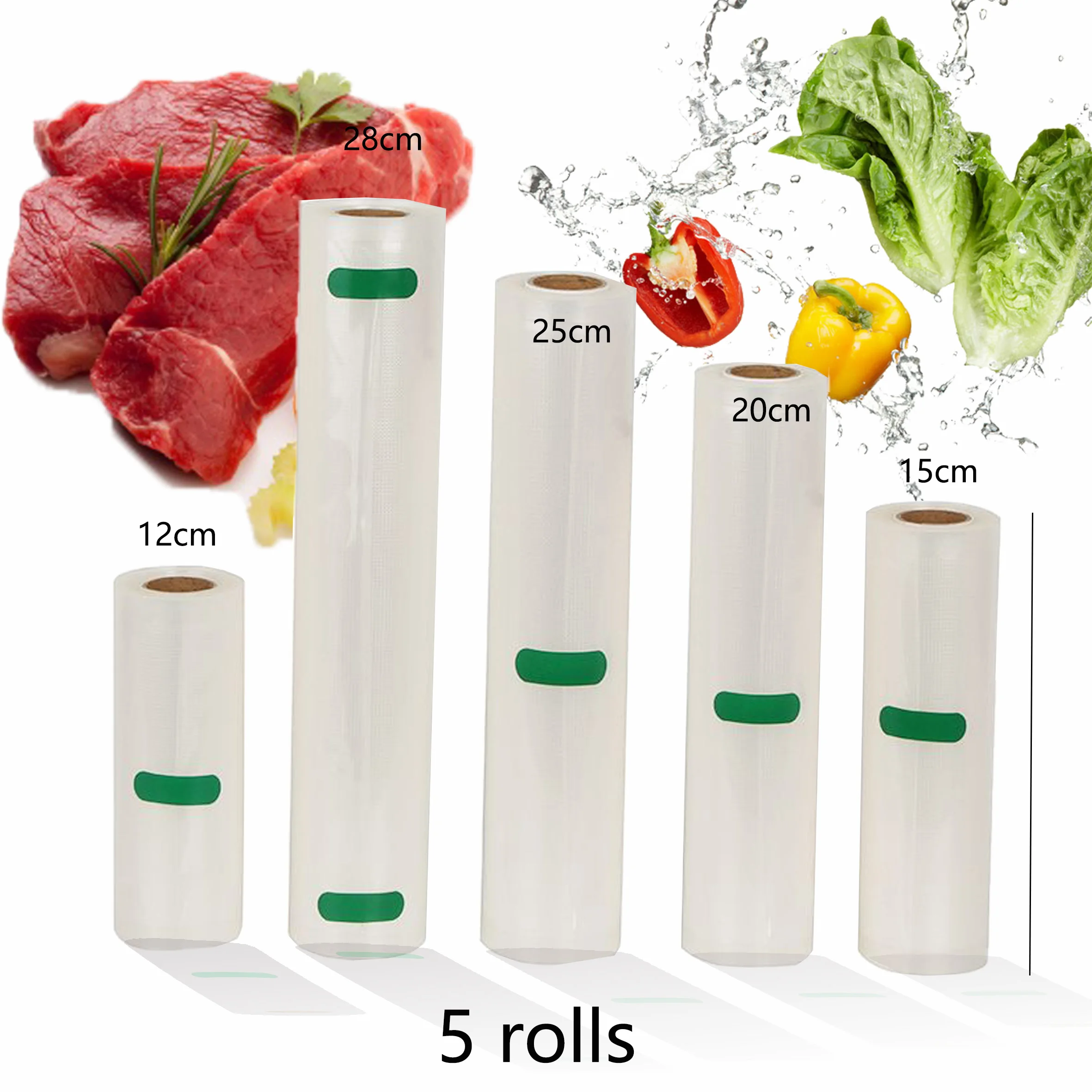 

BPA FREE 5 Rolls/Lot Kitchen Food Vacuum Bag Storage Bags for Vacuum Sealer Food Keep Packing 12+15+20+25+28cm*500cm