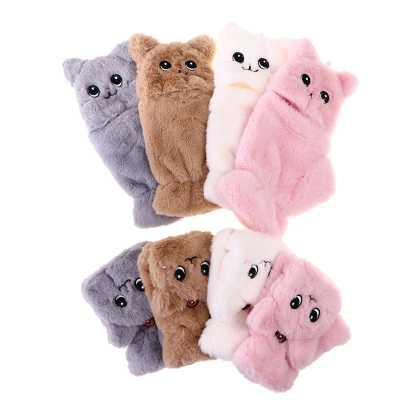 

Mittens Flip Fingerless Gloves Women Winter Plush Warm Glove Soft Thick Gloves