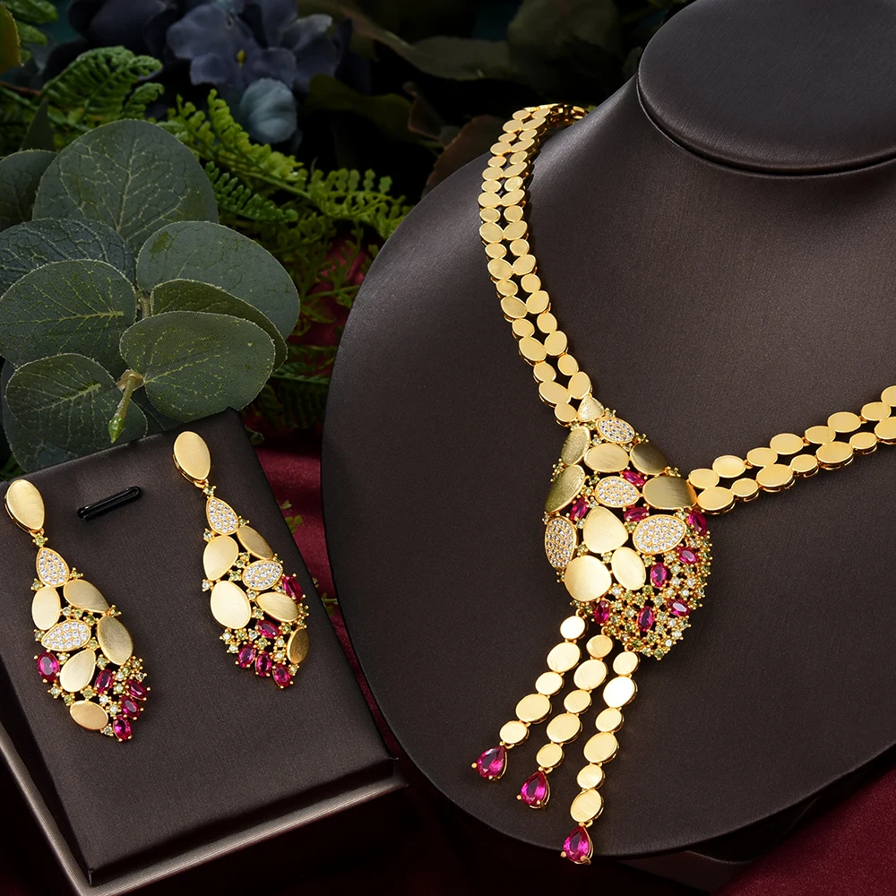 Роскошные изысканные Элегантные Ювелирные наборы GODKI, ожерелье и серьги для невесты из яркого золота, для благородных женщин, подарок на сва...