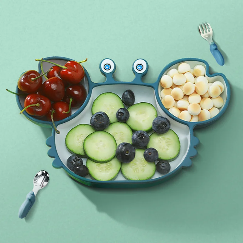 Cuencos antideslizantes para beb&eacute;, platos, cucharas, vajilla de alimentaci&oacute;n de silicona por succi&oacute;n, sin BPA-0