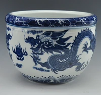 chinese antique qing qianlong mark blue and white porcelain ceramic fish bowl flower pot