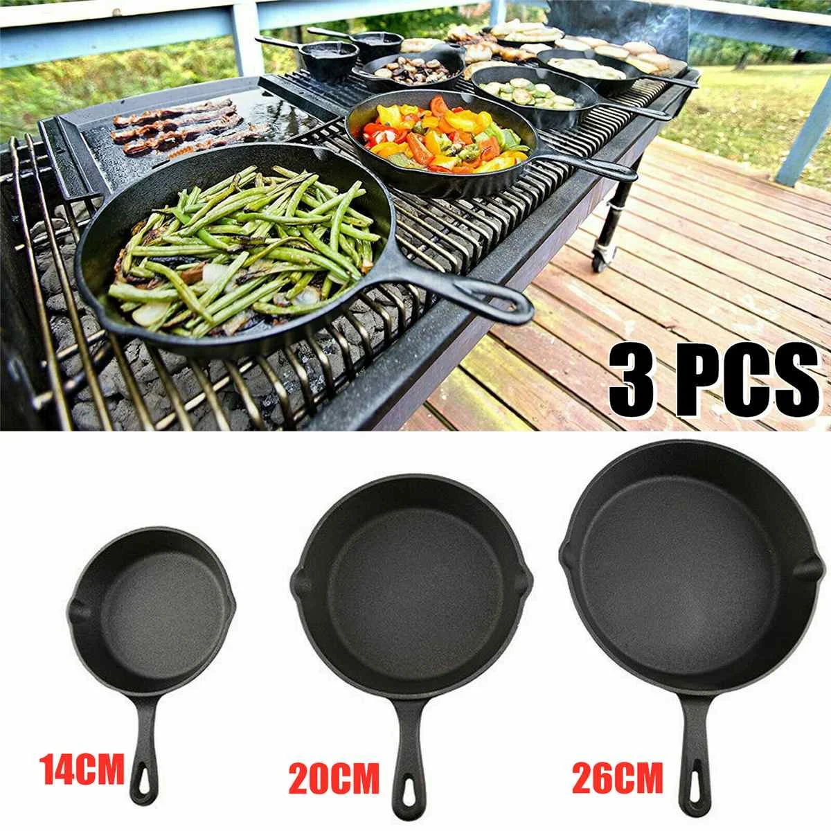 

3Pcs/Set Cast Iron Non-stick 14-26CM Skillet Frying Pan for Gas Induction Cooker Eggs Pancake Pot Kitchen&Dining Tools Cookware