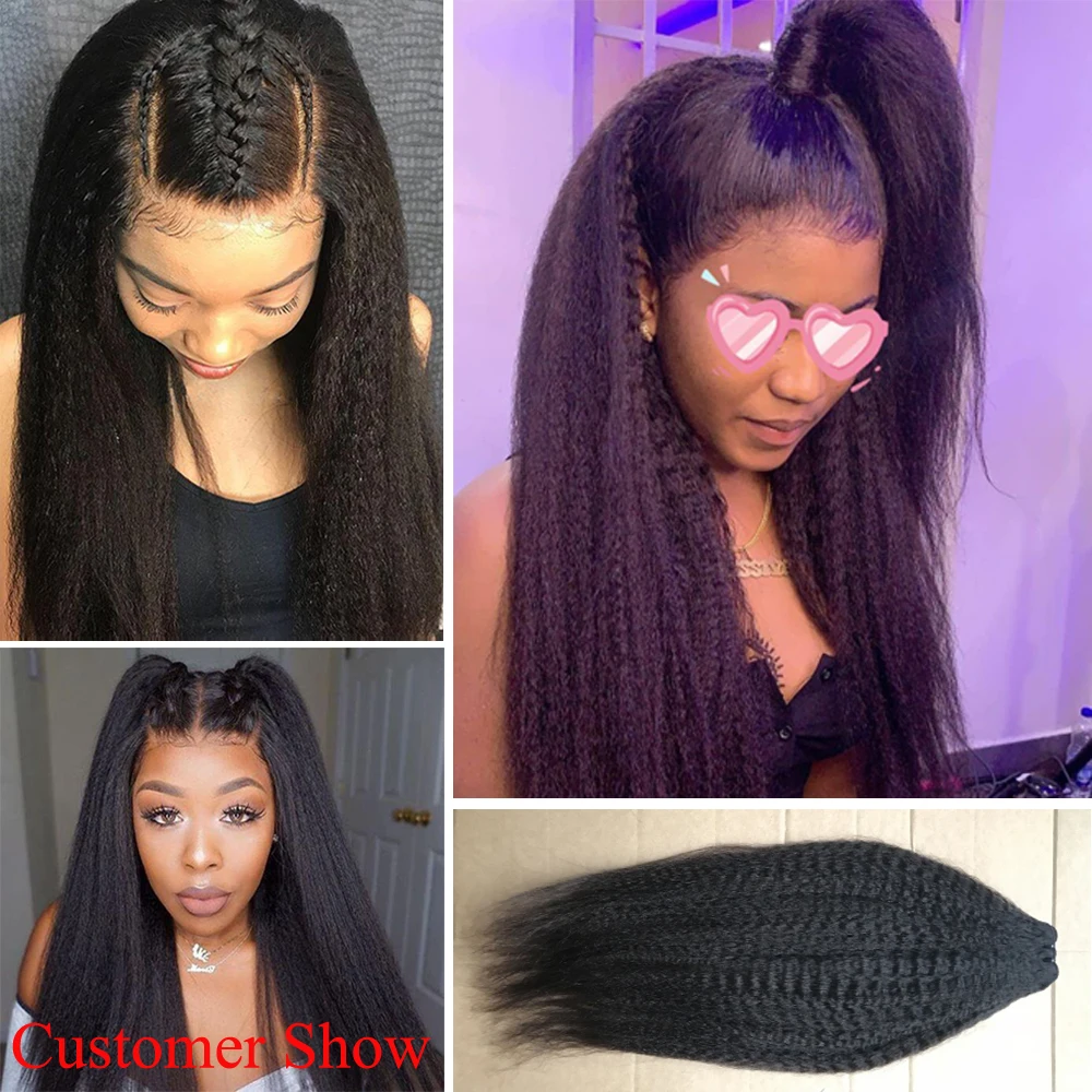 Yaki Straight Hair Bundles Vshow Indian Human Hair Weave Bundles 1/3/4 Bundles Kinky Straight Remy Hair Extension