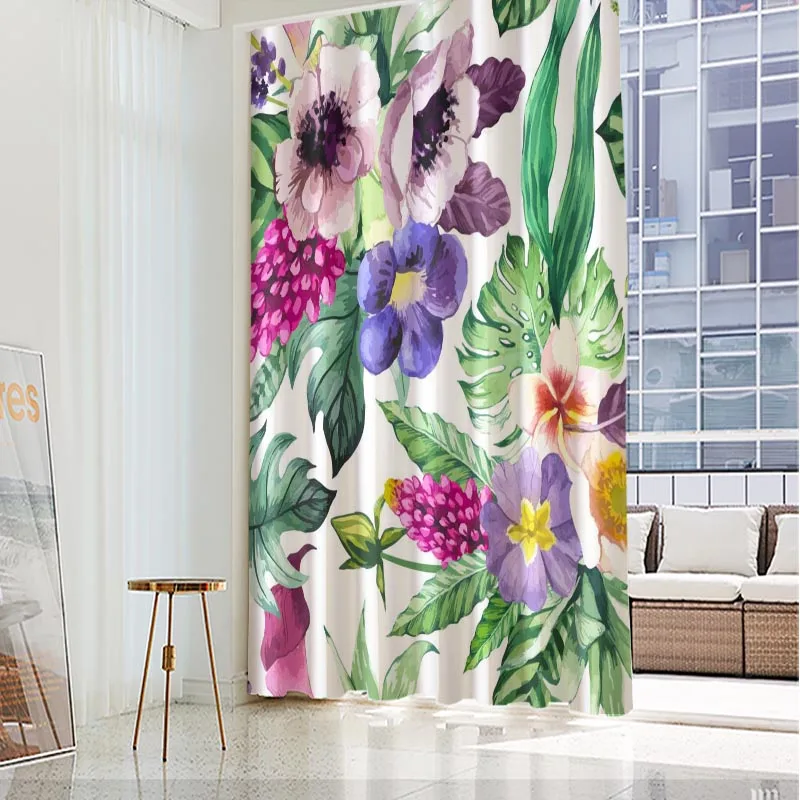 

Flower Palm Leaf Pattern Windows Curtain Cartoon Style Nylon Fabric For Bedroom Decoration 180x280cm Customizable Size Curtain