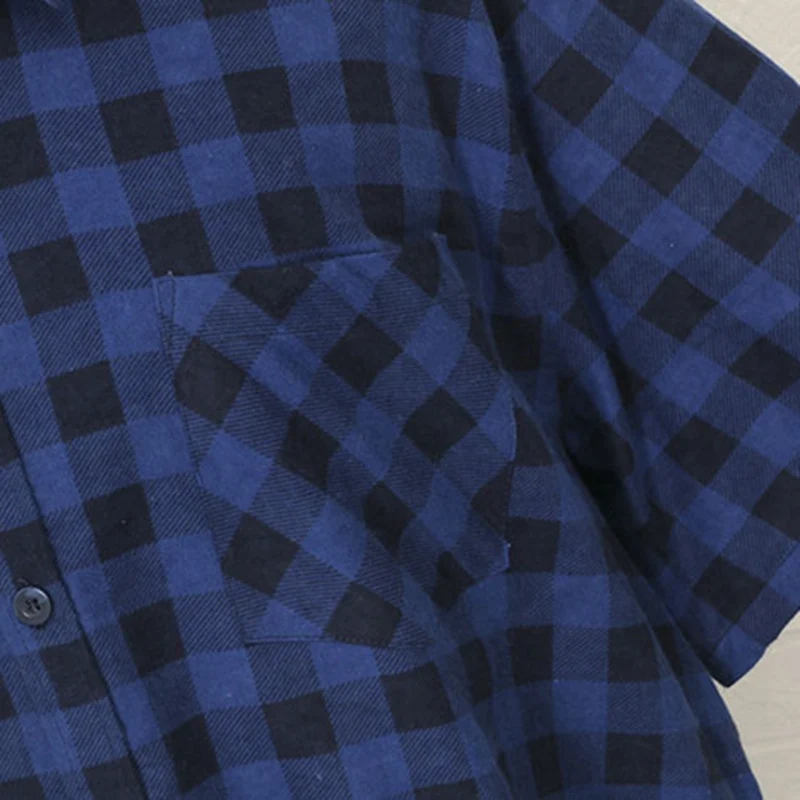 

plus size 8XL 10XL 12XL summer plaid shirts short sleeve men pockets shirts oversize man casual home loose shirt cotton blue 60