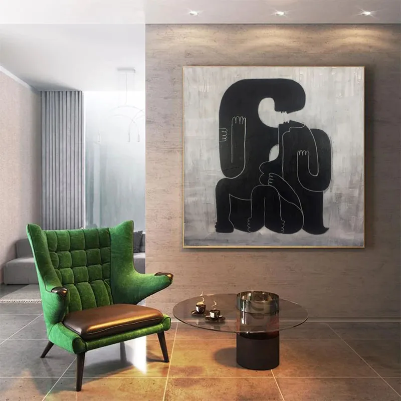 Абстрактная роспись вручную черно-белая влюбленная холст художественная