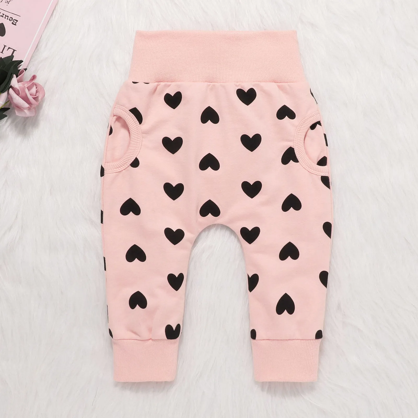 Newborn Girls Clothing Sets Baby Girls Valentine Heart Print Pullover Hoody Tops+Pants Set Infant Clothes Suits Kids Clothing