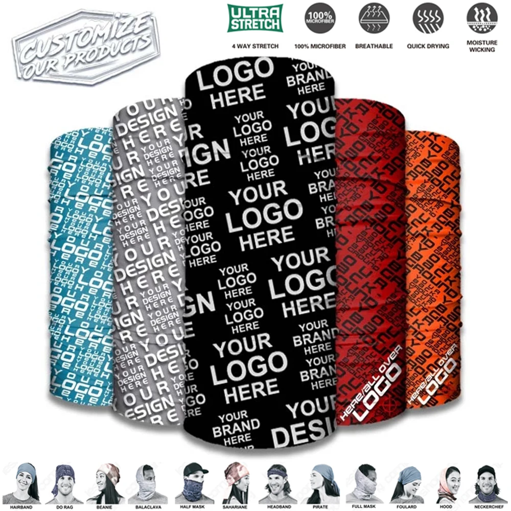 

Custom Your Design Tube Bandana Neck Gaiter Scarf Snood Mask Tubular Tactical Headband Cycling Caps Face Mask Women Men 100pcs