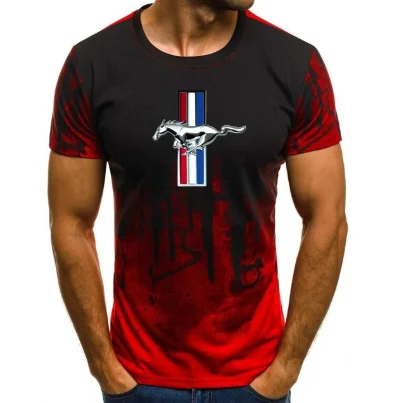 

NEW Ford Mustang T-shirt Men Gradient Color Short Sleeve Beefy Muscle Basic Solid Blouse Tee Shirt Top Casual Funny Tshirt