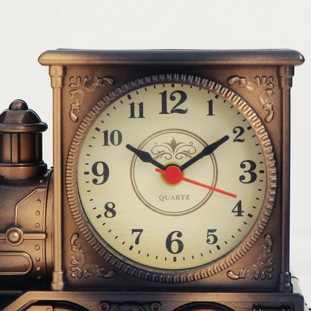 

Antique Locomotive Shape Alarm Clock Model Alarm Clock Creative Desktop Decor (Grey)